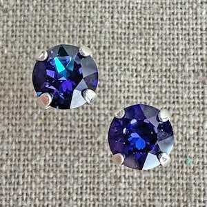Swarovski Crystal Stud Earrings | 8mm Heliotrope Xirius Chatons | Surgical Steel Posts | E0011