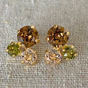 Swarovski Crystal Earrings, Xirius Cluster Posts, Custom Color Wedding Bridal Studs, Bridal Party Bridesmaids Gifts, Gold Silver Rose Gold