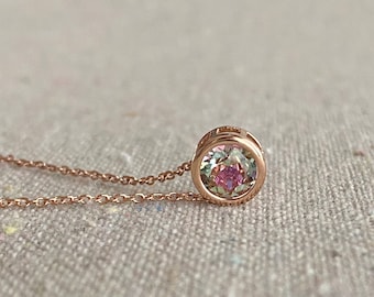 Swarovski Crystal Necklace, 6mm Xirius Chaton Light Vitrail Slider Pendant, Delicate Layering 14k Gold Rose Gold Silver, Bridesmaids Gifts