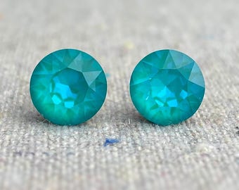 Swarovski Crystal Stud Earrings | 8mm Laguna DeLite Xirius Chatons | Hypoallergenic Surgical Steel Invisible Style Studs | E0088