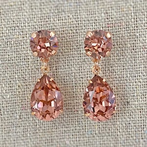 Swarovski Crystal Earrings, Dangling Post Bridal Earrings, Blush Rose Dangling Earrings, Rose Gold Silver, Wedding Bridesmaids, Dusty Rose