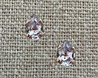 Swarovski Crystal Smoky Mauve Post Earrings Tiniest Pear Studs 6x4mm Teardrops Gold Silver Rose Gold Dainty Sparkly Flower Girl Gifts