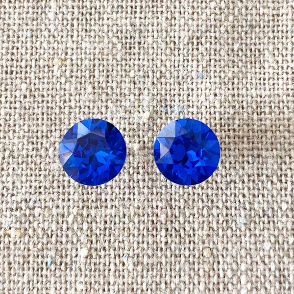 Swarovski Crystal Majestic Blue Invisible Surgical Steel Silver Post Earrings Round Brilliant Chatons Bridesmaids Ask Gifts Hypoallergenic