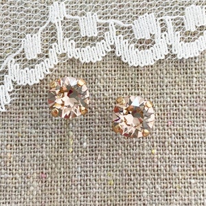 Swarovski Crystal Blush Pink Earrings, Pale Rose Rhinestone Earrings, Small Round Post Earrings, Rose Gold Earrings, Bridesmaids Gifts
