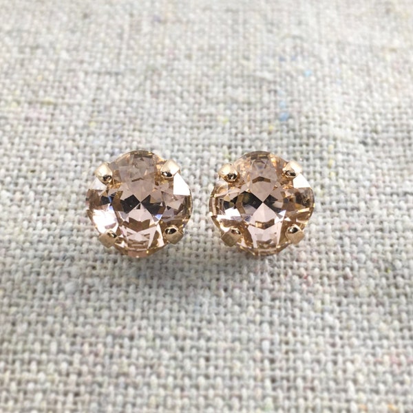 Swarovski Crystal Blush Pink Rose Gold Post Earrings Cushion Cut Square Earrings Bridal Jewelry Wedding Earrings Bridesmaids Gifts