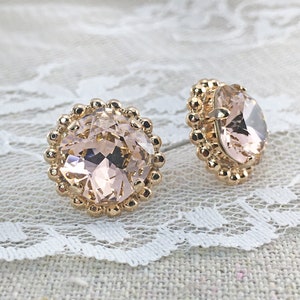 Swarovski Crystal Earrings, Blush Pink Posts, Vintage Rose Cushion Earrings, Statement Bridal Beaded Studs, Custom Color Bridesmaid Gifts