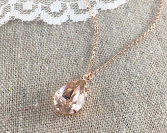 Swarovski Crystal Pendant Necklace | 14x10mm Vintage Rose Pear | Adjustable Length | N0051