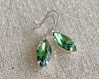 Swarovski Crystal Dangling Earrings | 15x7mm Erinite Marquise | Short Drop Earrings | E0318