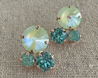 Swarovski Crystal Earrings, Rhinestone Cluster Earrings, Mint & Turquoise Post Earrings, Rose Gold Studs, Custom Color Bridesmaid Earrings