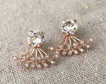 Swarovski Crystal Posts • Laurel Ear Jackets • Bohemian Earring Studs • Boho Bridal Earrings • Rose Gold Wedding Earrings • Bridesmaid Gifts