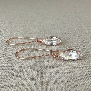Swarovski Crystal Long Earrings • Marquise Faux Diamond Dangling Kidney Wire • Colorless Clear Bridal Earrings • Gold, Rose Gold, Silver