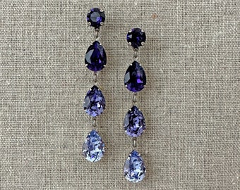 Swarovski Crystal Earrings, Long Stiletto Purple Ombre Drop Earrings, Xirius Chaton & Pear Cut, Purple Velvet Tanzanite Provence Lavender