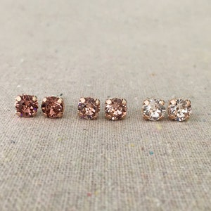 Swarovski Crystal Rose Gold Post Earrings, 6mm Blush Rose Vintage Rose Studs, Small Brilliant Earrings, Bridesmaid Gifts, Flower Girl Gifts
