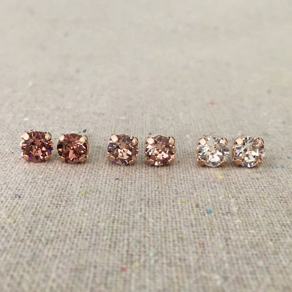 Swarovski Crystal Stud Earrings | 6mm Vintage Rose or Crystal Xirius Chatons | Surgical Steel Posts | E0056
