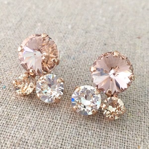 Swarovski Crystal Earrings, Rhinestone Cluster Earrings, Blush Pink Post Earrings, Rose Gold Stud Earrings, Custom Color Bridesmaid Earrings