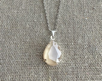 Swarovski Crystal Necklace, Ivory Cream Pear Pendant, Teardrop Simple Wedding Bridal, Gold Rose Gold Silver, Bridesmaid Gifts, Custom Color