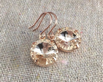 Swarovski Crystal Earrings, Rose Gold Earrings, Champagne Gold Earrings, Dangling Crystal Earrings, Bridesmaids Gifts, Bridal Earrings