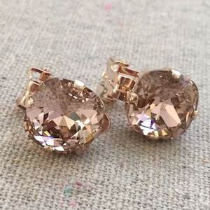 Swarovski Crystal Clip On Earrings | 12mm Vintage Rose Cushions | Non-pierced Studs | E0123