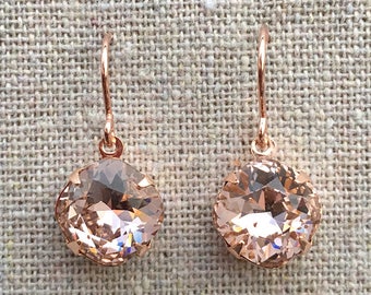 Swarovski Crystal Dangling Earrings | 10mm Vintage Rose Cushions | Short Drop Earrings | E0112