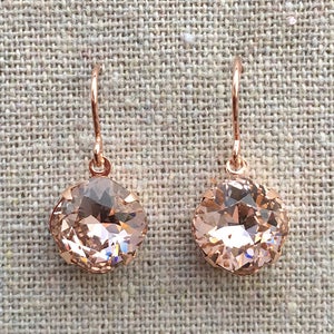 Swarovski Crystal Blush Pink Cushion Cut Rose Gold Dangling Bridal Earrings Bridesmaids Gifts Wedding Jewelry Brides Faux Morganite Earrings image 1