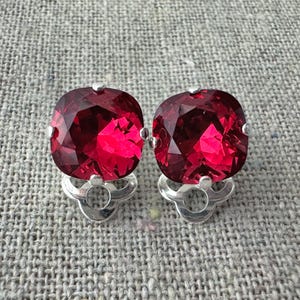 Swarovski Crystal Clip On Earrings | 10mm Scarlet Cushions | Non-pierced Studs | E0455