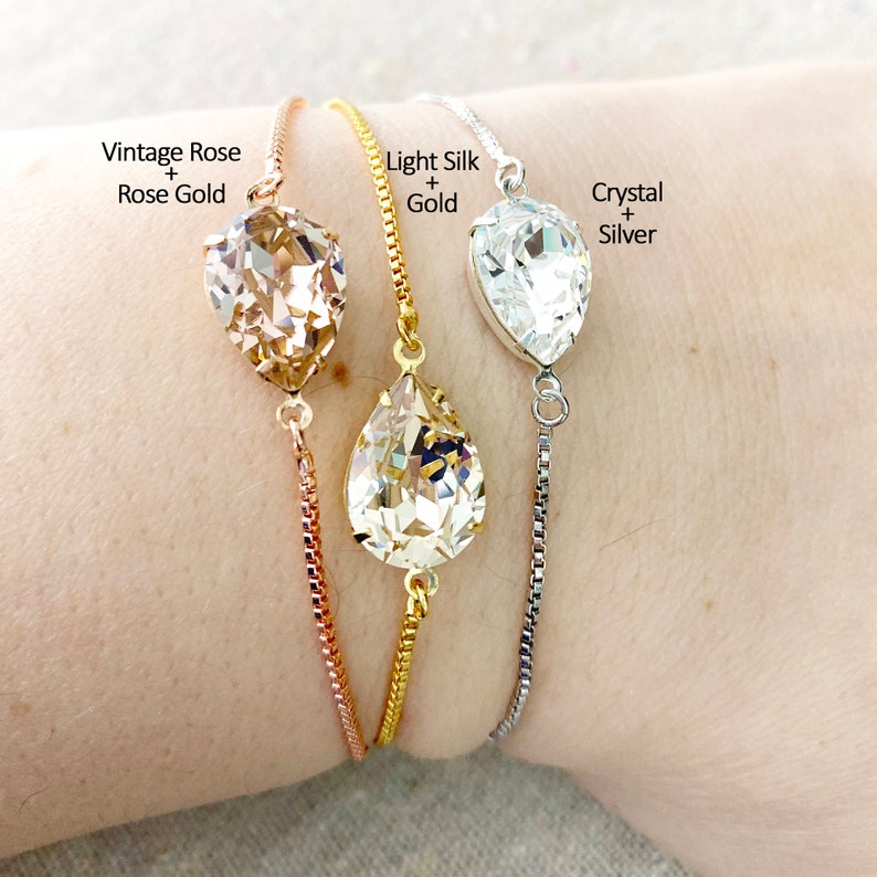 Swarovski Crystal Blush Bracelet, Blush Pink Bridal Bracelet, Rose Gold Chain Adjustable Bracelet, Custom Wedding Jewelry, Bridesmaids Gifts image 3