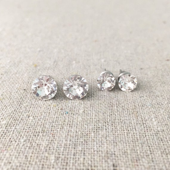 Set of Three Pairs Crystal Rhinestone Stud Earrings AB Multicolor Pink and Blue Set of Three Pairs Crystal Rhinestone Stud Earrings AB Multicolor Pink and Blue