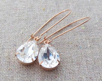 Bridesmaid Gifts, Swarovski Crystal Earrings, Rose Gold Earrings, Swarovski Bridal Earrings, Crystal Rhinestone, Crystal Teardrop Earrings