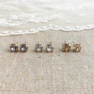 Swarovski Crystal Rose Gold Post Earrings, Mauve Studs, Champagne Studs, Small Brilliant Earrings, Bridesmaid Gifts, Flower Girl Gifts