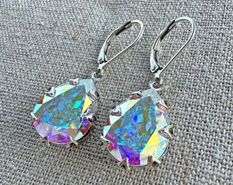 Swarovski Crystal Gothic Dangling Earrings | 18x13mm Crystal AB