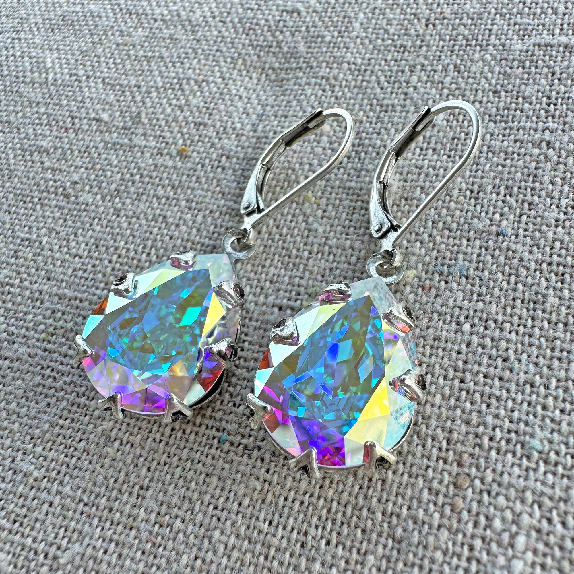 Swarovski Crystal Gothic Dangling Earrings | 18x13mm Crystal AB