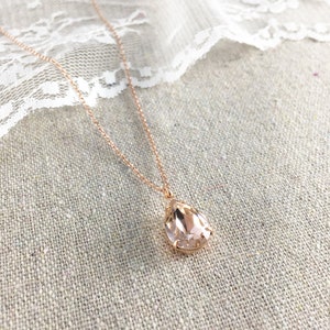 Swarovski Blush Pink Teardrop Crystal Rose Gold Necklace, Simple Pear Vintage Rose Bridal Jewelry, Wedding Bridesmaids Gifts, Tear Pendant image 8