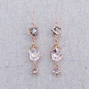 Swarovski Crystal Blush Pink Teardrop Simple Delicate Dangling Morganite Rose Gold Bridal Earrings Wedding Jewelry Bridesmaids Gifts image 4