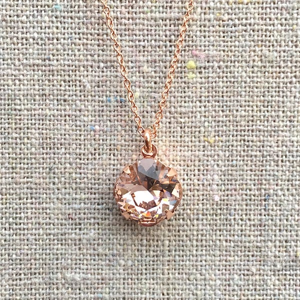 Swarovski Crystal Pendant Necklace | 10mm Vintage Rose Cushion | Adjustable Length | N0132