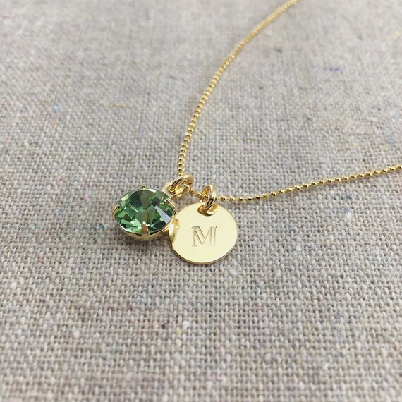 Swarovski Crystal Birthstone Necklace Stamped Monogram Initial