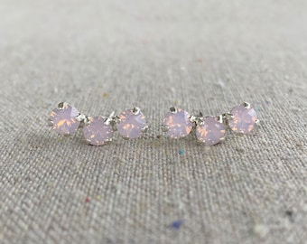 Swarovski Crystal Crawler Stud Earrings | 5mm Rose Water Opal Xirius Chatons | Curved Bar Climber Earrings | E0335