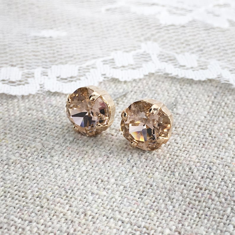 Swarovski Crystal Blush Pink Rose Gold Post Earrings Cushion Etsy
