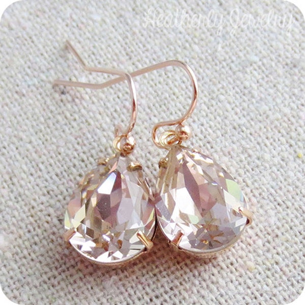 Swarovski Crystal Dangling Earrings | 14x10mm Vintage Rose Pears | Drop Earrings | E0041