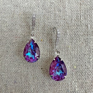 Swarovski Crystal Earrings, Burgundy DeLite Pears, Dangling Drop Bridal Earrings, Teardrop Bridal Wedding Earrings, Rose Gold Silver