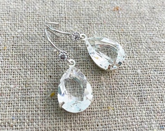 Swarovski Crystal Earrings, Silver Earrings, Swarovski Bridal Earrings, Crystal Rhinestone, Crystal Teardrop Earrings, Bridesmaids Gifts