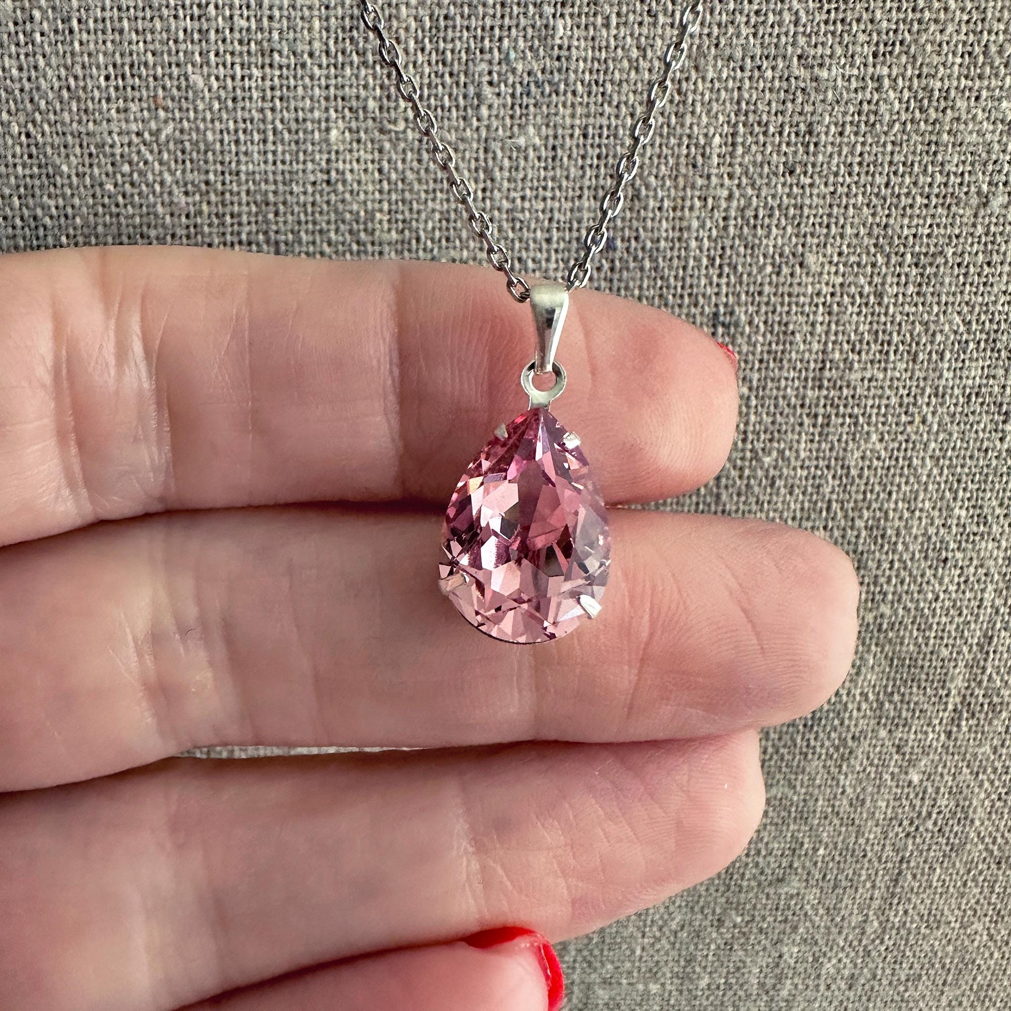Swarovski Crystal Pendant Necklace | 14x10mm Light Rose Pear