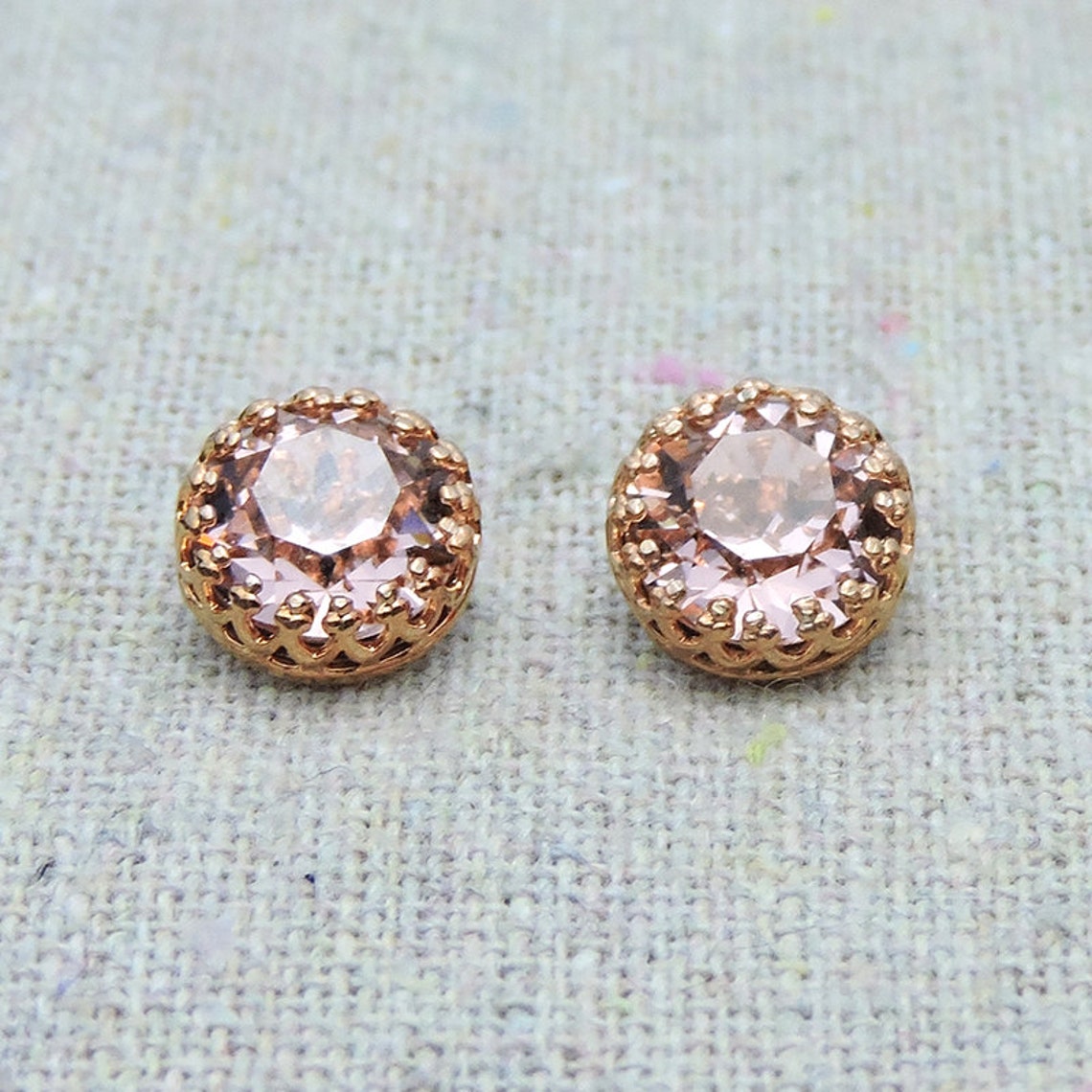Swarovski Blush Pink Crystal Post Crown Earrings Rose Gold | Etsy