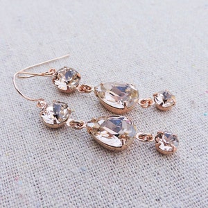 Swarovski Crystal Blush Pink Teardrop Simple Delicate Dangling Morganite Rose Gold Bridal Earrings Wedding Jewelry Bridesmaids Gifts image 5
