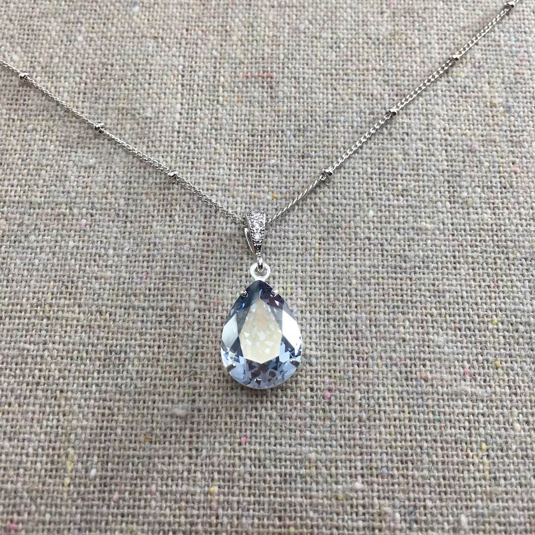 Swarovski Crystal Pale French Blue Necklace Pear Tear Stone - Etsy