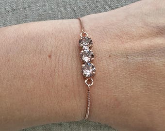 Swarovski Crystal Bar Bracelet | 6mm Vintage Rose Xirius Chatons | Silicone Sliding Easy-on Clasp | B0449