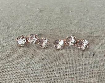 Swarovski Crystal Crawler Stud Earrings | 5mm Crystal Xirius Chatons | Curved Bar Climber Earrings | E0335