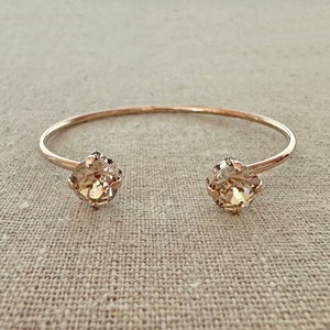 Swarovski Crystal Open Cuff Bracelet, 8mm Xirius Brilliant Champagne Bangle, Rose Gold Silver Gold, Adjustable Cuff, Simple Bridal Bracelet
