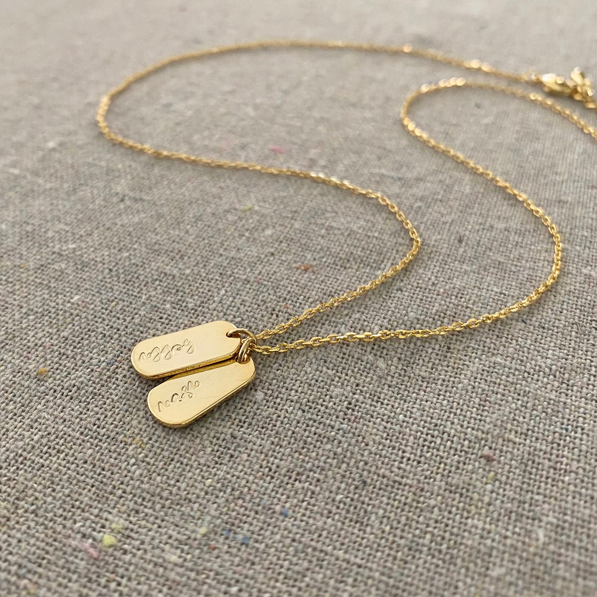 Mini Dog Tag Necklace Gold Personalized Necklace Hand Etsy