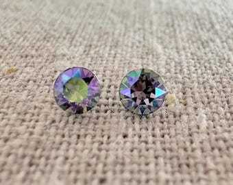 Swarovski Crystal Stud Earrings | 4mm Paradise Shine Xirius Chaton | Hypoallergenic Surgical Steel Invisible Style Studs | E0508