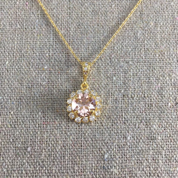Swarovski Crystal Necklace Blush Pink Gold Necklace Crystal | Etsy